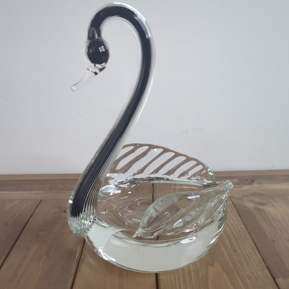 Vintage Crystal Swan Candy Trinket Dish